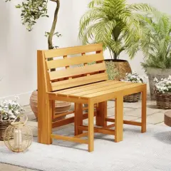 Tangkula 3-in-1 Outdoor Acacia Wood Loveseat Bench Furnitur w/ Slatted Seat for Garden