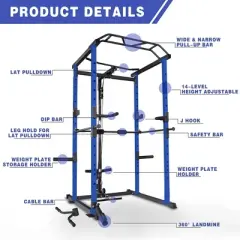NAYSAYE Exercise Trainers Power Cage Adjustable with Pullup and Squat Rack 1000LBS Capacity for Home Gym and Living Room, Black and Blue, 55"*43"*86"