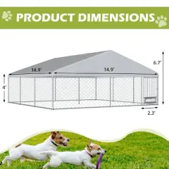 EROMMY 15x15ft Large Outdoor Dog Kennel, Waterproof Cover and Rotating Feeder, Galvanized Steel Metal with Lockable Door