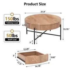Round Coffee Table with Storage Living Room Center Table