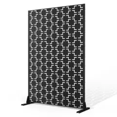 TOAOTBNBO Metal Privacy Screen with Stand, Decorative Privacy Fence Panels with Square Pattern, Outdoor Privacy Screen for Garden, Black