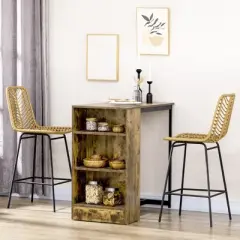 HOMCOM Modern Rattan Bar Stools Set of 2, Breathable Steel-Base Wicker Counter Height Barstools for Kitchen Counter, Yellow