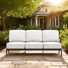 YARDSIGHT 3-Seat Outdoor Patio Sofa with Cushions, Modern Aluminum Frame Couch for Garden, Deck, Balcony, or Poolside