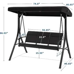 homfan Outdoor Porch Swing Chair with Adjustable Canopy for Adults Glider Bench with Thickened Cushions Outside Patio Swing for Backyard Lawn Garden