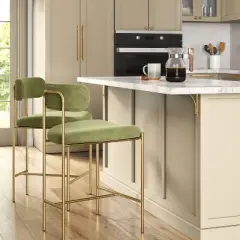 Orion Luxe Backed Counter Height Barstool with Brass Legs Olive Green Velvet - Threshold&trade;