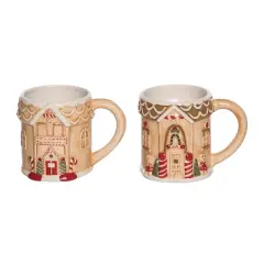 Transpac Dolomite Gingerbread House Mugs Set of 2 Ceramic Drinkware for Christmas 20.4oz Indoor Use Gift and Decor