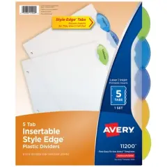 Avery&reg; Insertable Style Edge&trade; Plastic Dividers, 5-Tab Set, Multicolor, 6 Sets