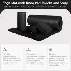 BalanceFrom Fitness 71"x24" Anti Tear Yoga Mat w/Strap, Knee Pad & Blocks
