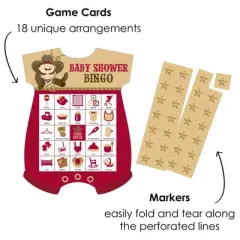 Big Dot of Happiness Little Cowboy - Picture Bingo Cards and Markers - Western Baby Shower Shaped Bingo Game - Set of 18