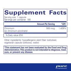 Pure Encapsulations Chromium (Picolinate) 500 mcg - for Lipid & Carbs Metabolism* - Superior Absorption Chromium - Vegan & Gluten Free
