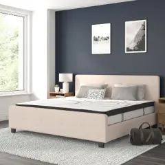 Flash Furniture Tribeca Tufted Upholstered Platform Bed with 10 Inch CertiPUR-US Certified Foam and Pocket Spring Mattress