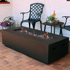 Sunnydaze 55,000 BTU Rectangular Outdoor Propane Gas Fiberglass Fire Pit Table with Lava Rocks - 56" L - Brown