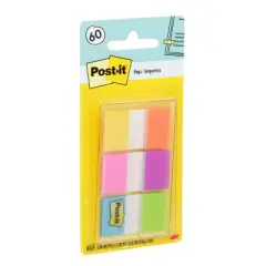 Post-it 60ct .47" Wide Flags with On-the-Go Dispenser - Electric Glow Collection: Multicolor Office Supplies, Removable File Tabs