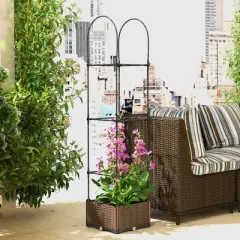 Outsunny 6' Raised Garden Bed Planter with Trellis, Self-Watering Disk, Drainage Holes & Steel Frame for Climbing Plants