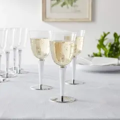 Silver Spoons Baroque Collection Wine Cups for Weddings and Parties, Heavy Duty Disposable Cups, 10 PC, Silver/Clear
