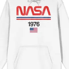 NASA 1976 Flag Logo Long Sleeve Men's White Hooded Sweatshirt