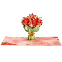 Paper Love 3D Poinsettia Bouquet Pop Up Christmas Card, 100% Recycled and Eco-Friendly, 8" x 6" Cover - With Note Tag