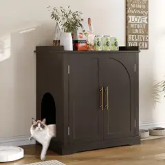 Cat Litter Box Enclosure, Hidden Litter Box Furniture with Removable Dividers & Reversible Entrance