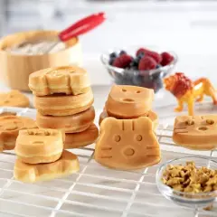 Animal Mini Waffle Maker- Makes 7 Fun  Different Shaped Pancakes Including a Cat  Dog  Reindeer & More - Electric Non-stick Waffler  Fun Gift