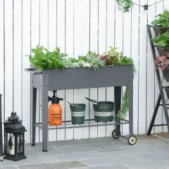 Outsunny 41" x 15" x 32" Raised Garden Bed Elevated with 2 Wheels, Bottom Shelf for Storing Tools, & Water Drainage Hole