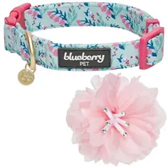 Blueberry Pet Floral Power Designer Dog Collar with Detachable Pink Peony