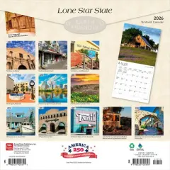 BrownTrout Lone Star State Texas Places 2026 12"x24" Hanging Square Wall Calendar Plastic-Free