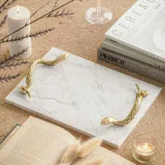 Royal Hampton Marble Decorative Serving Tray with Brass Snake Handles