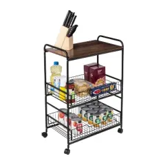 Honey-Can-Do 3 Tier Kitchen Cart with Pull-Out Baskets