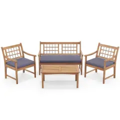 Costway 4 PCS Wood Patio Furniture Set with Soft Seat Cushions Solid Acacia Wood Frame Off White/Gray