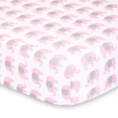 The Peanutshell Fitted Crib Sheets - Elephant and Pink Hearts - 2pk