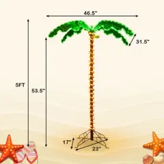 Costway 5ft Pre-lit LED Rope Light Palm Tree Hawaii-Style Holiday Decor w/ 198 LED Lights
