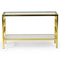Olympia Sofa Table Glass Iron and Chrome - Steve Silver