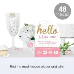 Big Dot of Happiness Hello Little One - Pink and Gold - Girl Baby Shower Scavenger Hunt - 1 Stand and 48 Game Pieces - Hide and Find Game