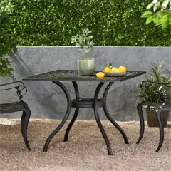 SKRAN Arch Mesh 39 inch Square Table, Outdoor Cast Aluminum Black Square Patio Dining Table for Barbecue, Kitchen, Dining, Black