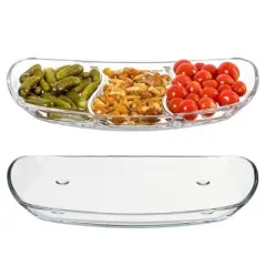 Slickblue 2-Piece Cristalline Glass Serving Tray Set &ndash; Includes Sectional & Flat Trays, 12&rdquo; & 14.5&rdquo; Options
