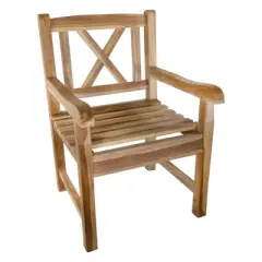 Nordic Teak Natural Outdoor Patio Dining Chair with Arm Rests - Beige