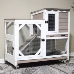 Aivituvin Premium 2-Story Wooden Rabbit Hutch with Casters | Pull-Out Tray-AIR7013