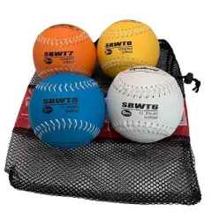Markwort 12" Weighted Training Softball Set &ndash; Set of 4 Balls (5 oz, 6 oz, 7 oz, 8 oz) &ndash; Leather Cover