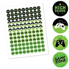 Big Dot of Happiness Game Zone - Pixel Video Game Party or Birthday Party Round Candy Sticker Favors - Labels Fits Chocolate Candy (1 sheet of 108)