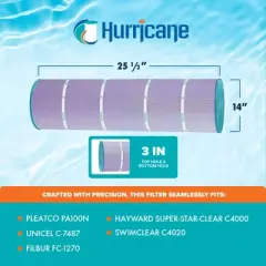 Hurricane 4 Pack HF7487-04P Platinum Purple Spa Filter Cartridge for PA100N, Unicel C-7487, Filbur FC-1270, Super-Star-Clear C4000, SwimClear C4020