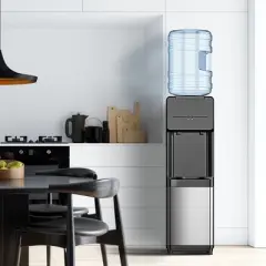 Simzlife Freestanding Water Dispenser, Hot & Cold Water, Top Loading, Child Safety Lock, for 3-5 Gallon Bottle, Removable Water Tray,  for Office/Home