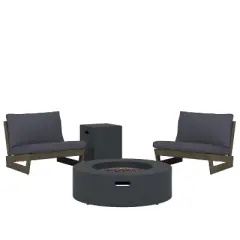 Christopher Knight Home Sherwood Outdoor Acacia Wood Club Chairs with Cushions and Circular Fire Pit