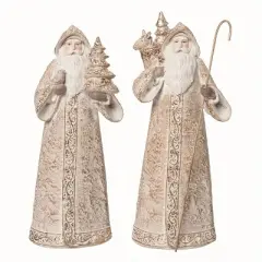 Transpac Resin Elegant Santa Figurine Set of 2 Christmas Home Decorations for Festive Decor and Holiday Cheer