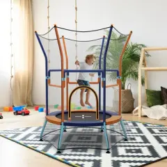 Costway Kids Mini Trampoline w/59'' Higher Enclosure Net Seamless Jumping Mat Zipper Door Yellow\Orange