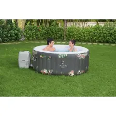 Bestway Aruba 3 Person Inflatable Round Outdoor Hot Tub SaluSpa with 110 Soothing AirJets, Filter Cartridge, Spa Pump, and Insulated Cover - Gray