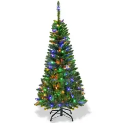 Costway 4.5\6.5\7.5ft Pre-Lit Hinged Pencil Christma Multicolor Lights
