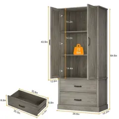 65" Tall Kitchen Pantry Cabinet, Kitchen Cabinet with 2 Drawers & Barn Doors