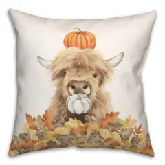Creative Products Autumn Cow Leaf Pile 18 x 18 Indoor / Outdoor Pillow