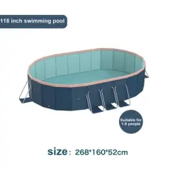 ORRD 3.0m Oval Inflatable Garden Swimming Pool &ndash; Dark Blue PVC Family Pool for Backyard Summer Fun