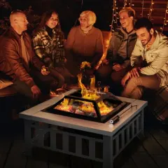 Outsunny 34" Outdoor Fire Pit Square Steel Wood Burning Firepit Bowl with Spark Screen, Waterproof Cover, Log Grate, Poker for BBQ, Bonfire